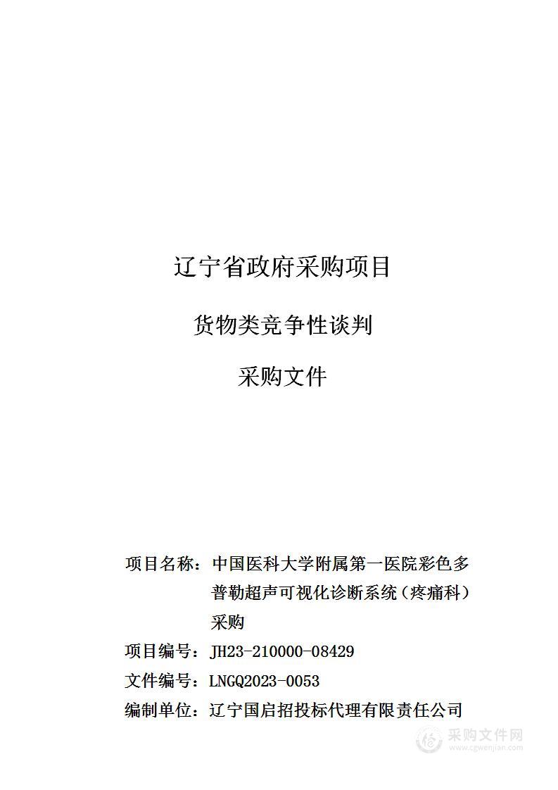 中国医科大学附属第一医院彩色多普勒超声可视化诊断系统（疼痛科）采购