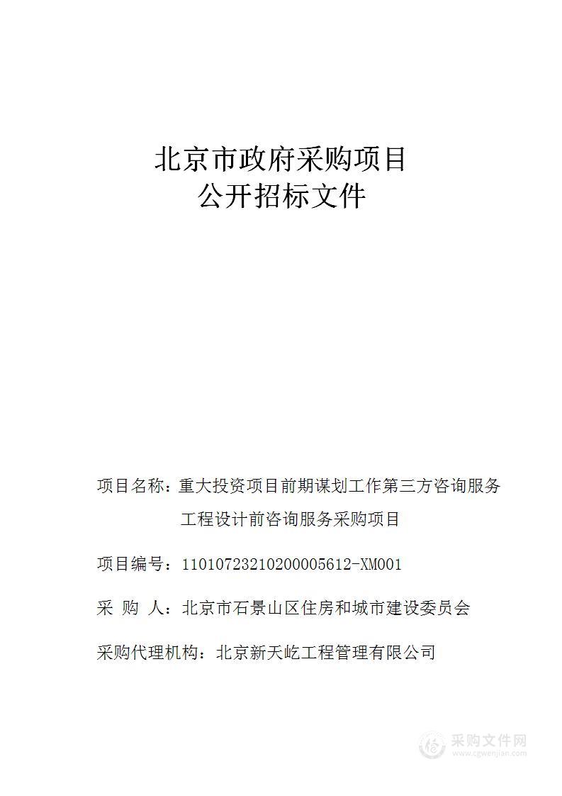 重大投资项目前期谋划工作第三方咨询服务工程设计前咨询服务采购项目