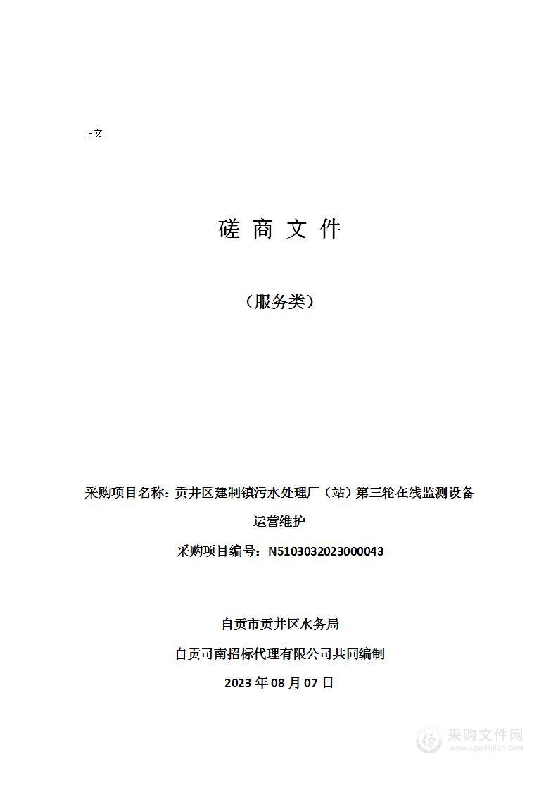 贡井区建制镇污水处理厂（站）第三轮在线监测设备运营维护