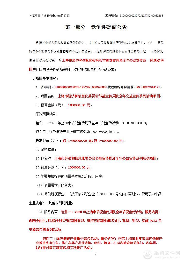 上海市经济和信息化委员会节能宣传周及全年公益宣传系列活动项目