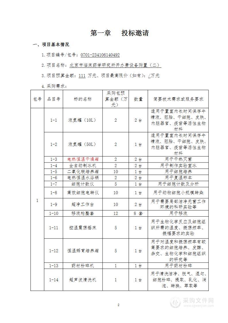 北京市临床药学研究所开办费设备购置（二）