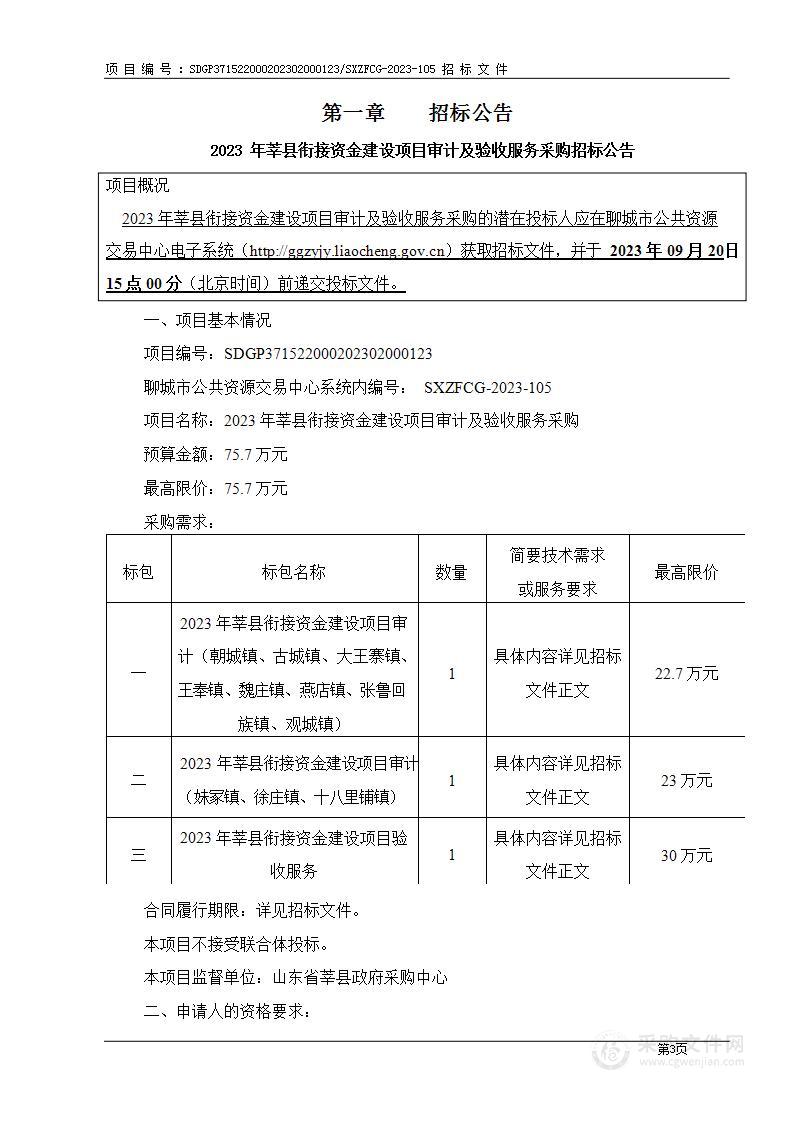 2023年莘县衔接资金建设项目审计及验收服务采购