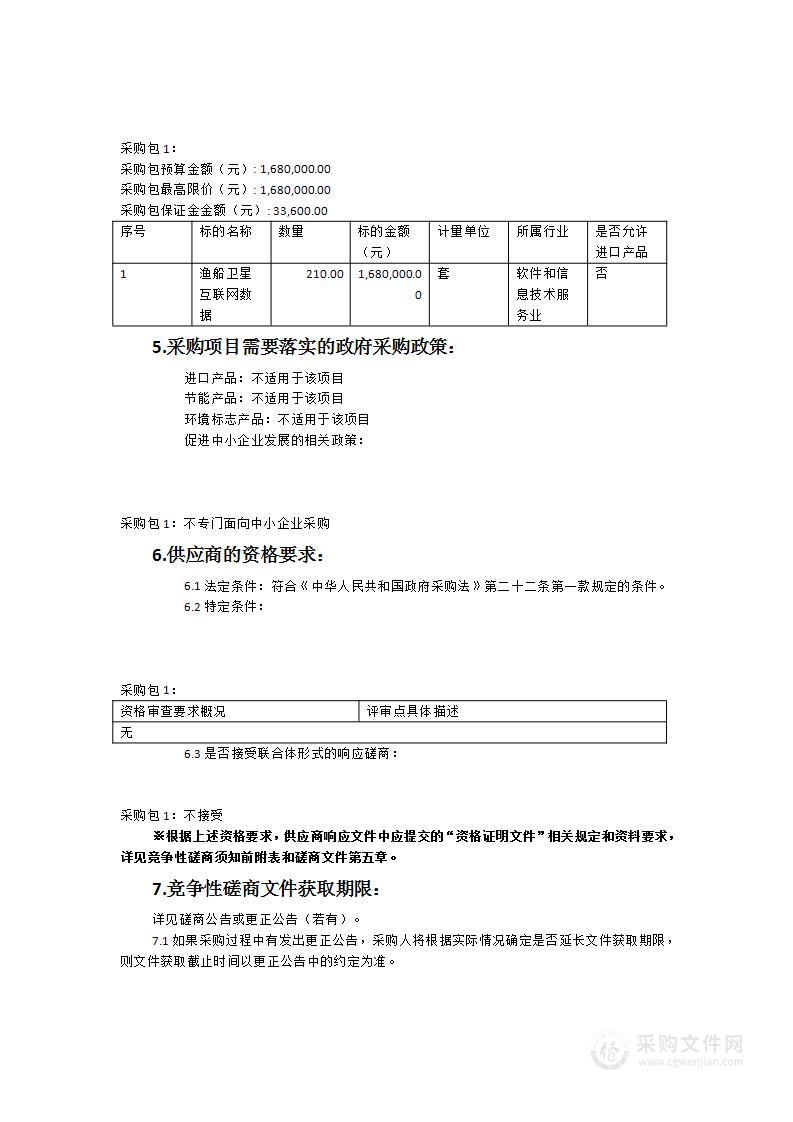 平潭综合实验区海洋渔船卫星互联网应用数据服务采购项目