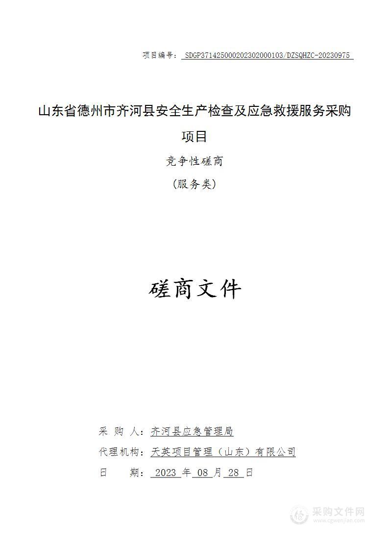 山东省德州市齐河县安全生产检查及应急救援服务采购项目