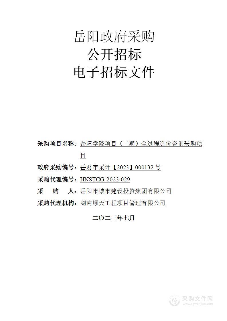 岳阳学院项目（二期）全过程造价咨询采购项目