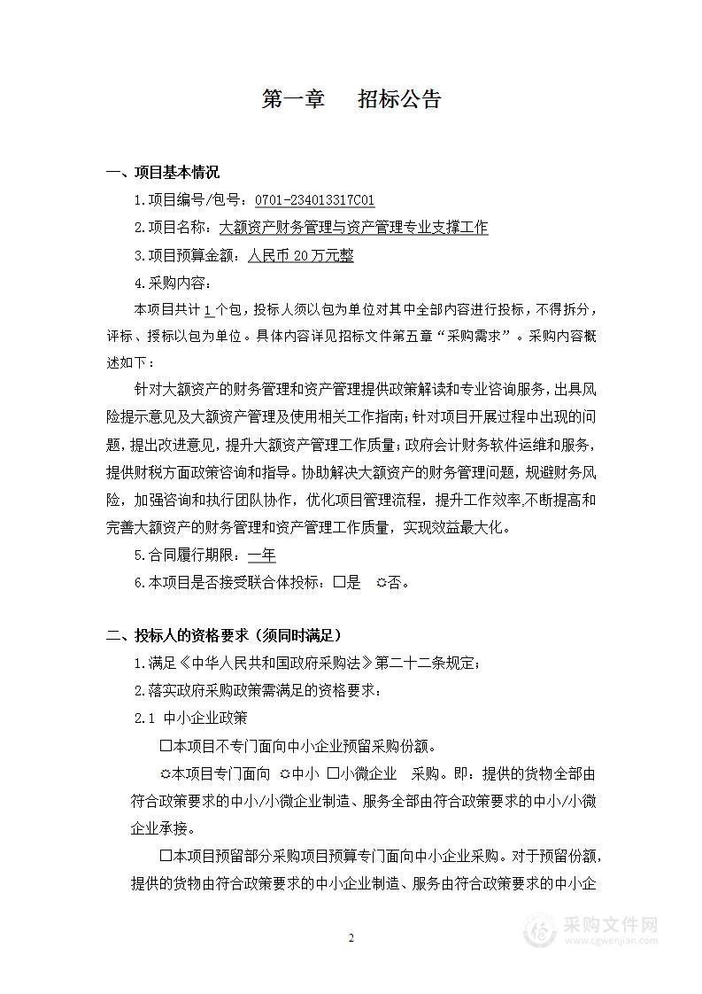 大额资产财务管理与资产管理专业支撑工作