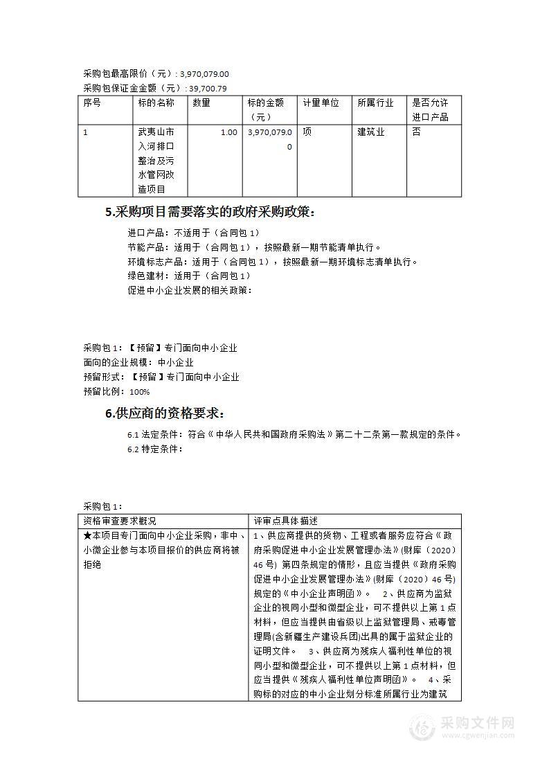 武夷山市入河排口整治及污水管网改造项目