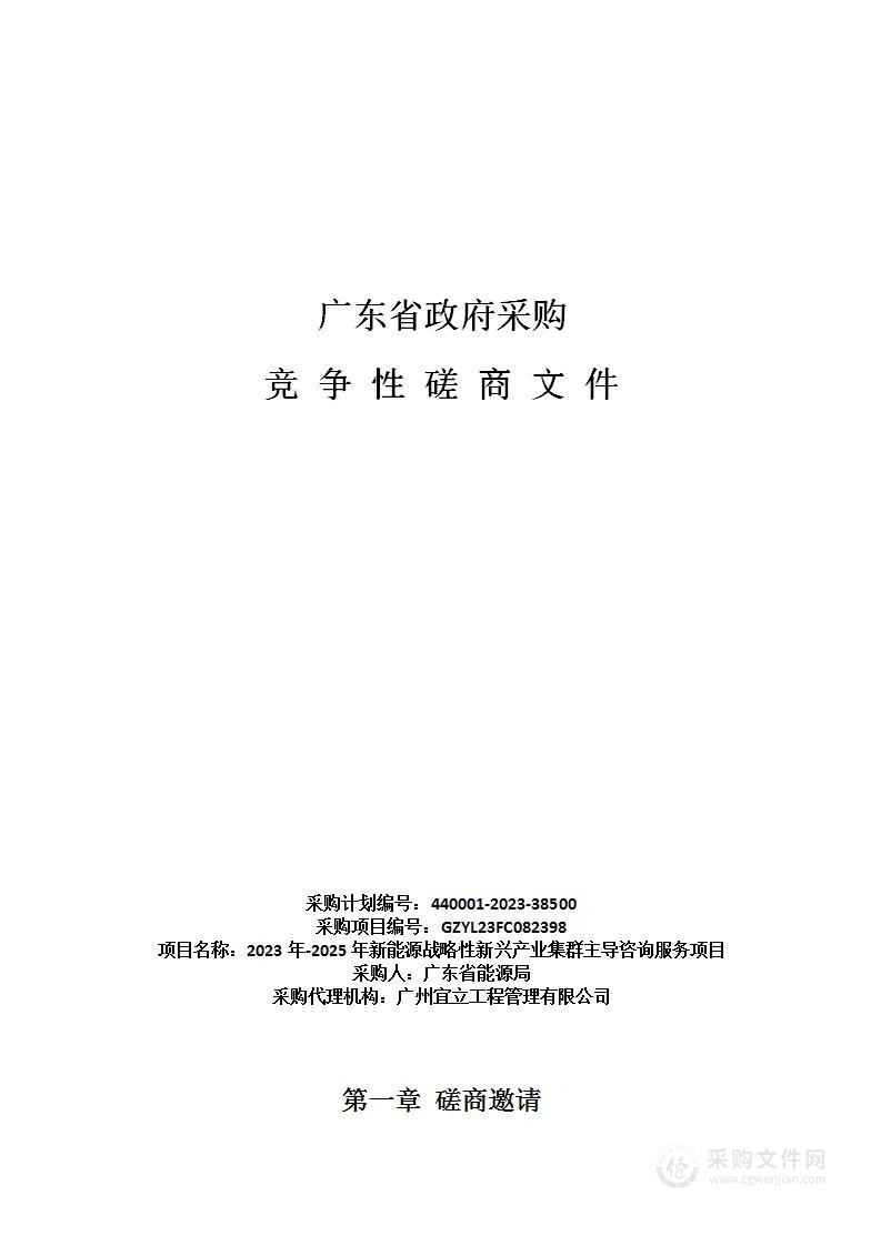 2023年-2025年新能源战略性新兴产业集群主导咨询服务项目