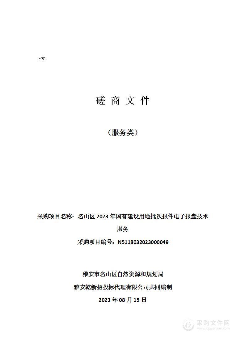 名山区2023年国有建设用地批次报件电子报盘技术服务