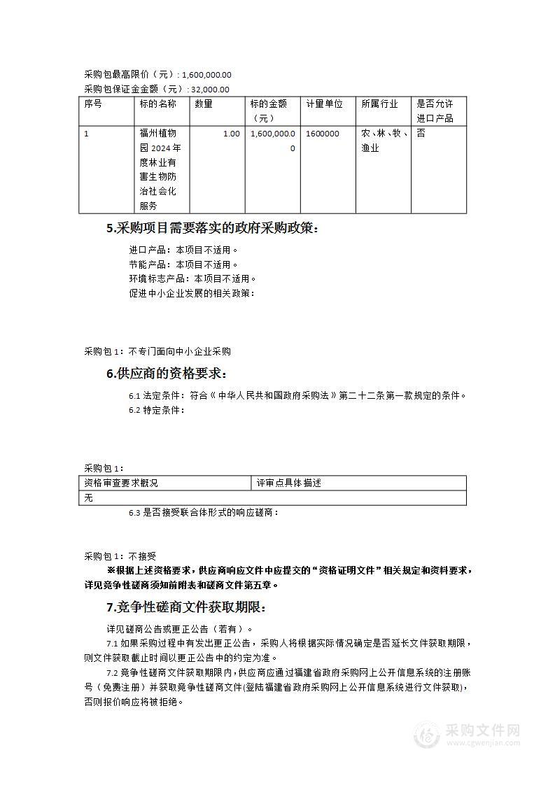 福州植物园2024年度林业有害生物防治社会化服务