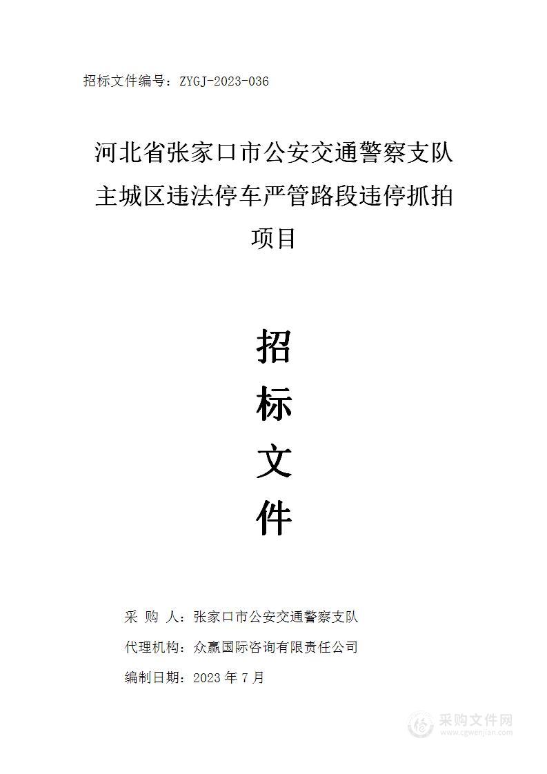 河北省张家口市公安交通警察支队主城区违法停车严管路段违停抓拍项目