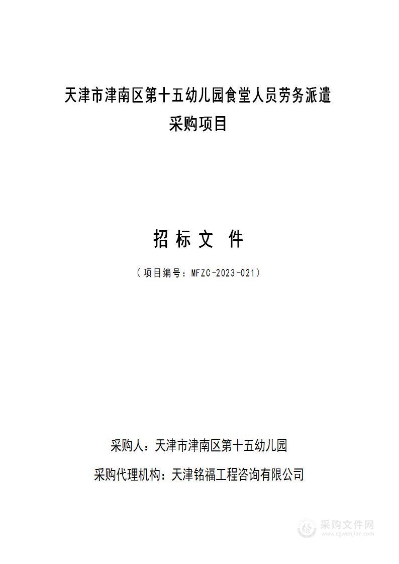 天津市津南区第十五幼儿园食堂人员劳务派遣采购项目