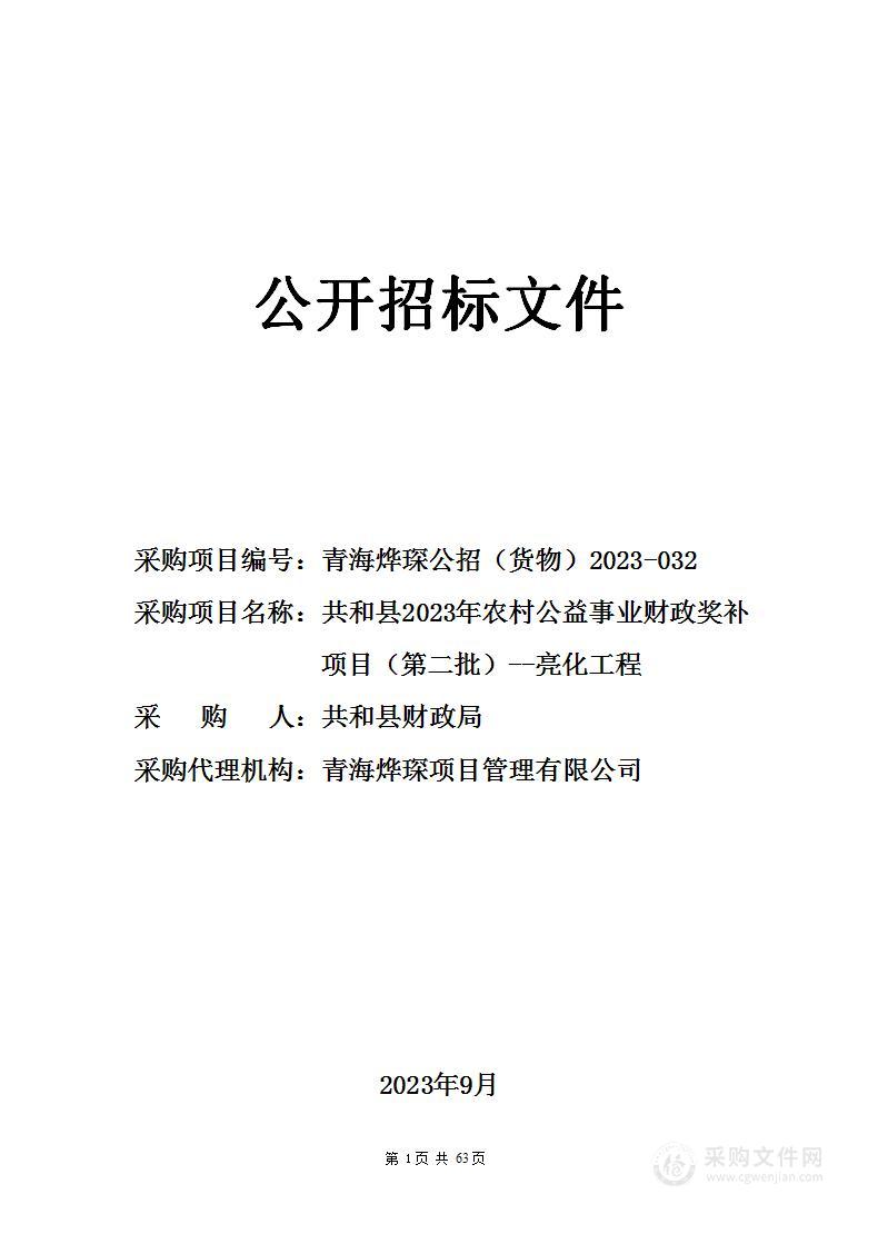 共和县2023年农村公益事业财政奖补项目（第二批）--亮化工程