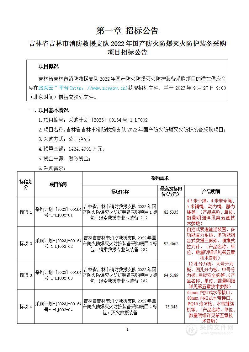 吉林省吉林市消防救援支队2022年国产防火防爆灭火防护装备采购项目