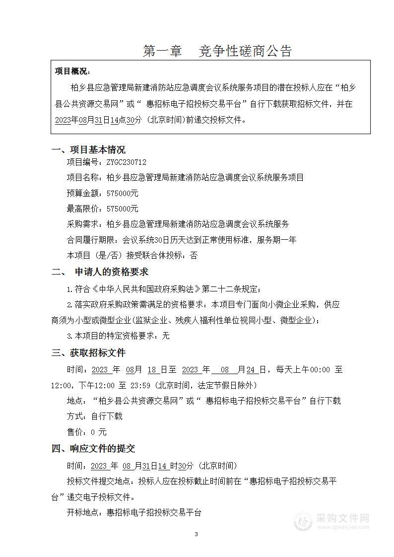 柏乡县应急管理局新建消防站应急调度会议系统服务项目