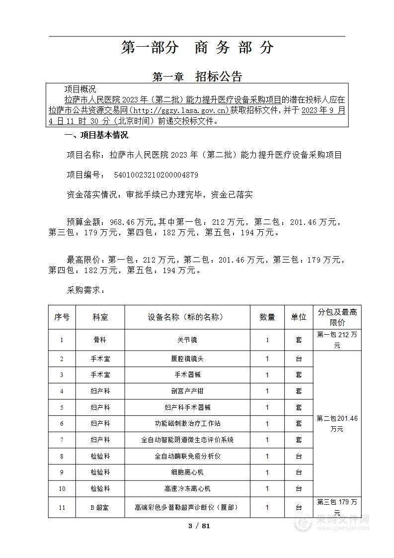 拉萨市人民医院2023年（第二批）能力提升医疗设备采购项目