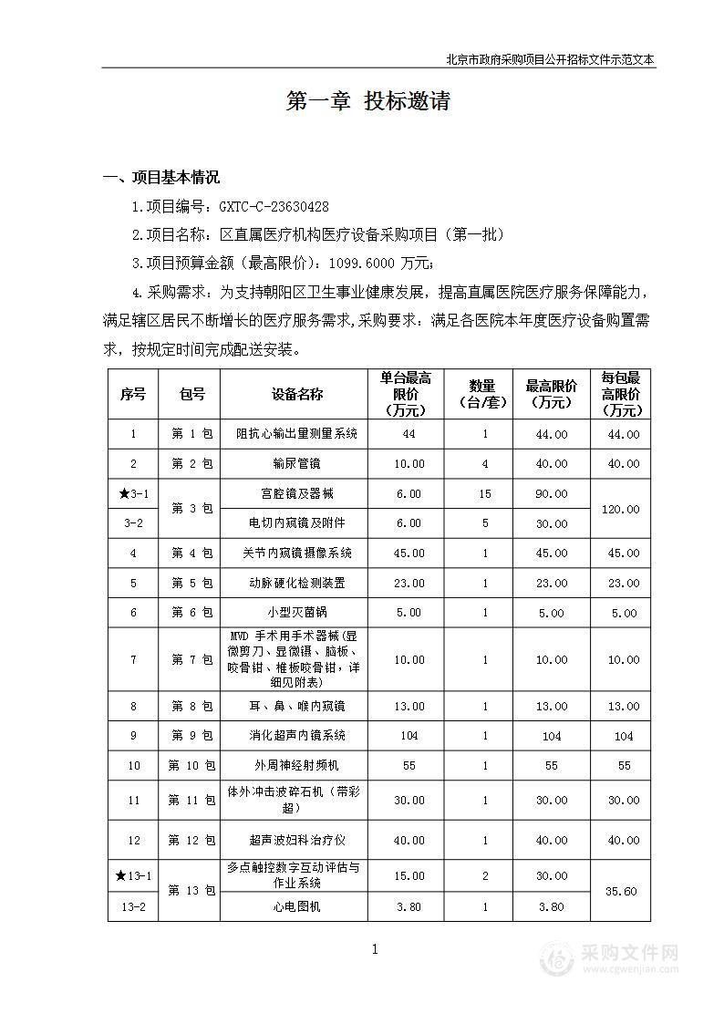 区直属医疗机构医疗设备采购项目（第一批）