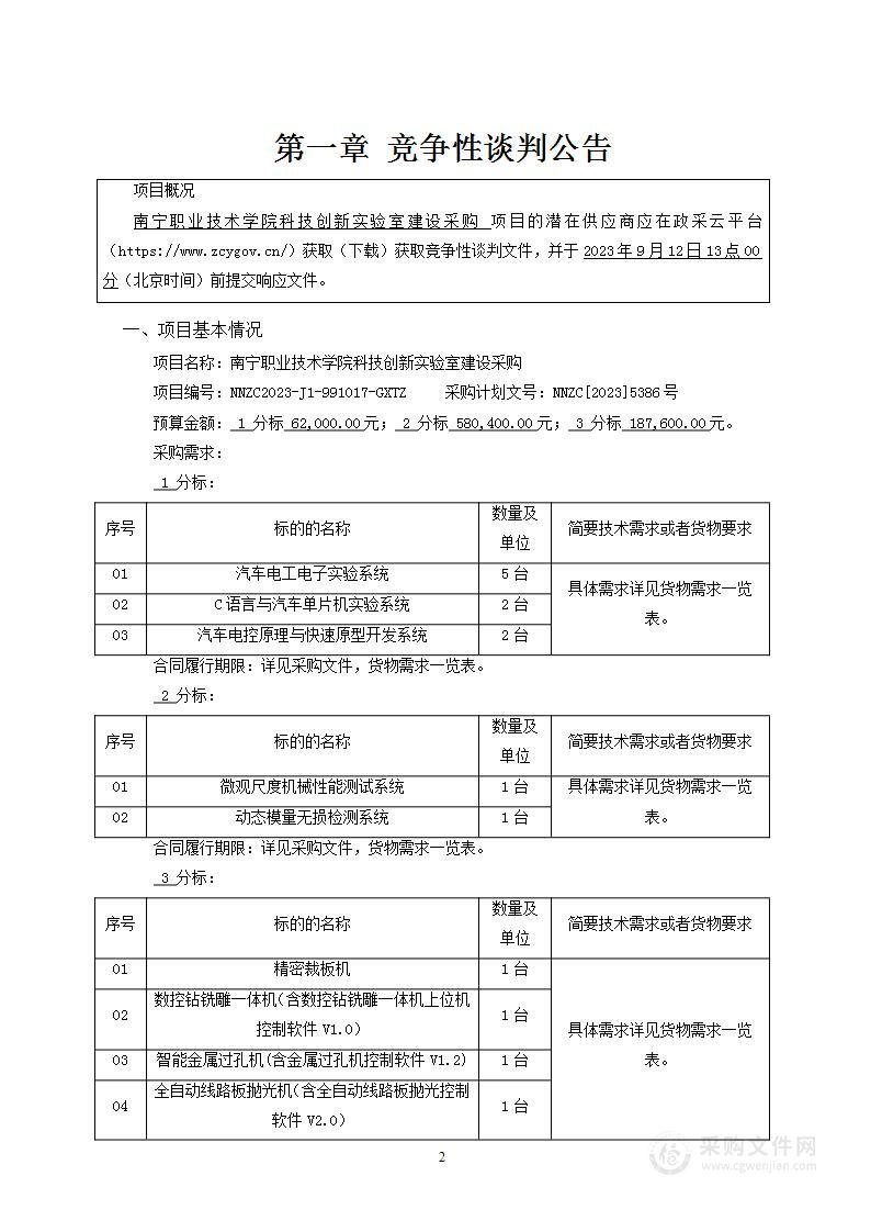 南宁职业技术学院科技创新实验室建设采购