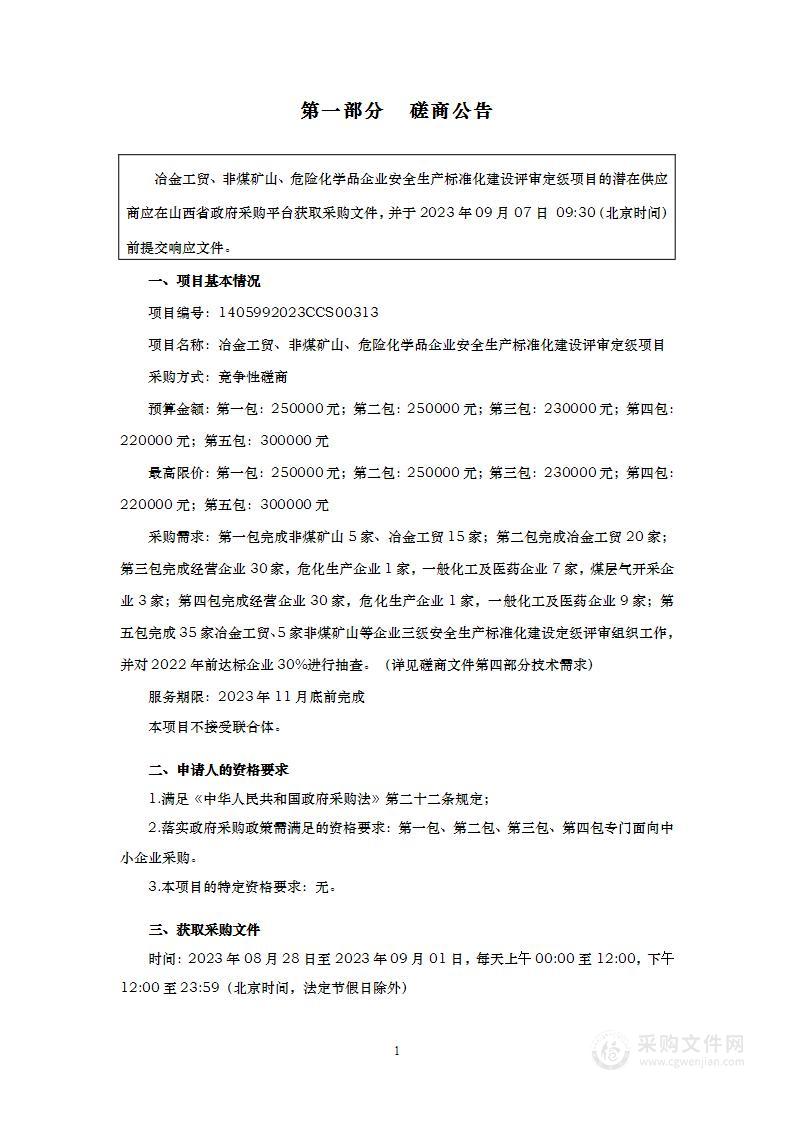 冶金工贸、非煤矿山、危险化学品企业安全生产标准化建设评审定级项目