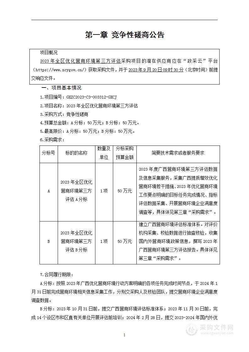 2023年全区优化营商环境第三方评估