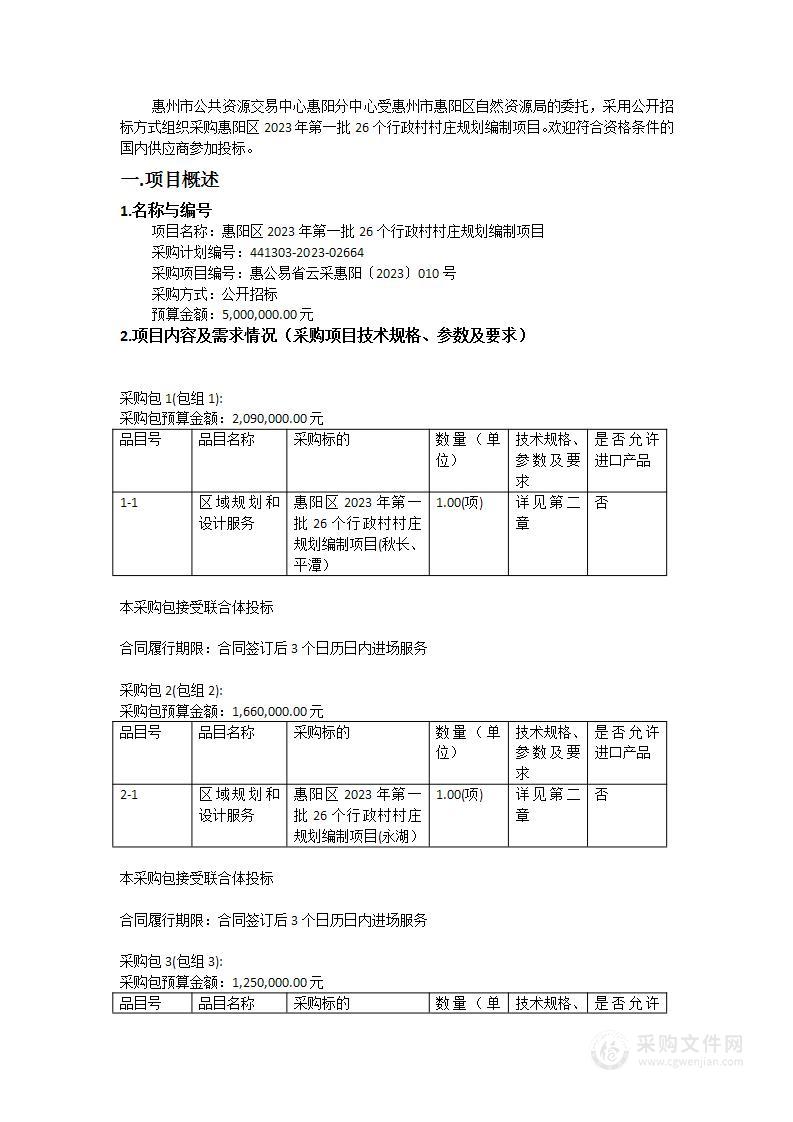 惠阳区2023年第一批26个行政村村庄规划编制项目