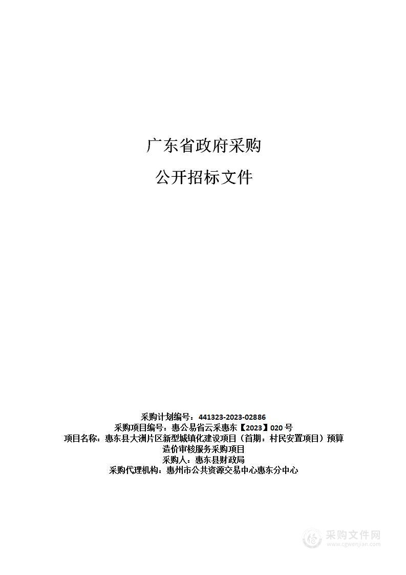 惠东县大洲片区新型城镇化建设项目（首期：村民安置项目）预算造价审核服务采购项目