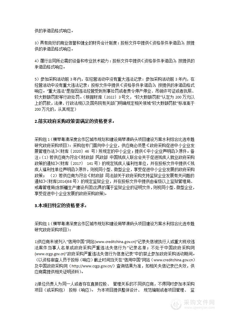 横琴粤澳深度合作区城市规划和建设局琴澳码头项目建设方案水利综合比选专题研究政府采购项目