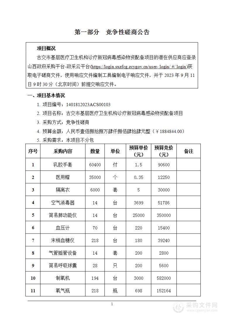 古交市基层医疗卫生机构诊疗新冠病毒感染物资配备项目