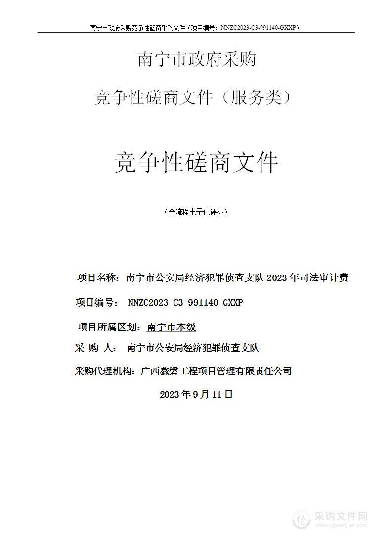 南宁市公安局经济犯罪侦查支队2023年司法审计费