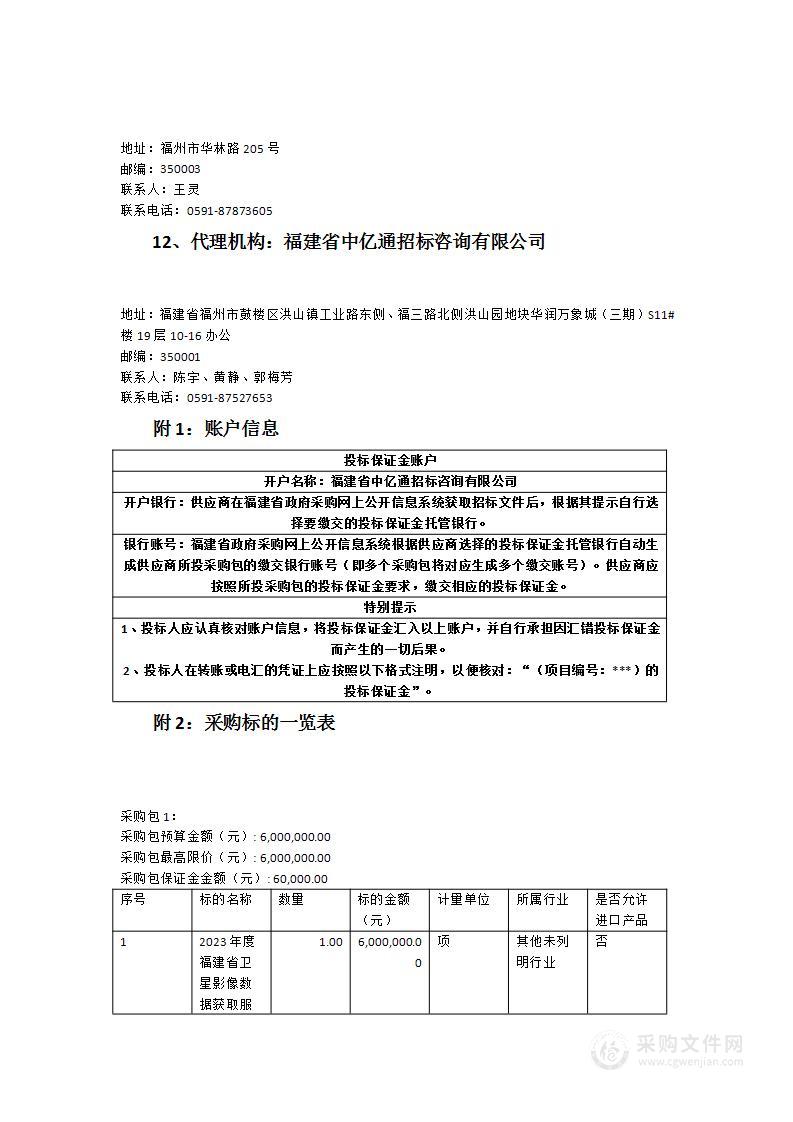 2023年度福建省卫星影像数据获取服务采购项目