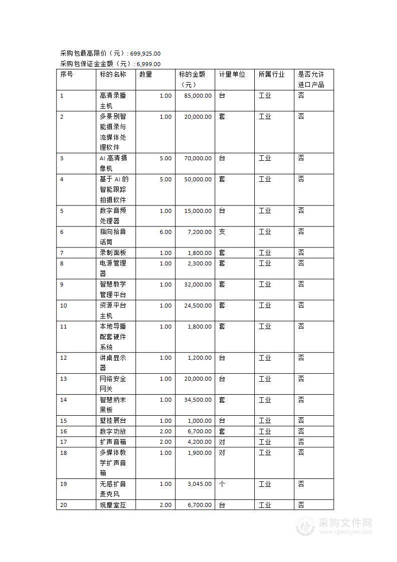 莆田第二十八中学录播室采购项目