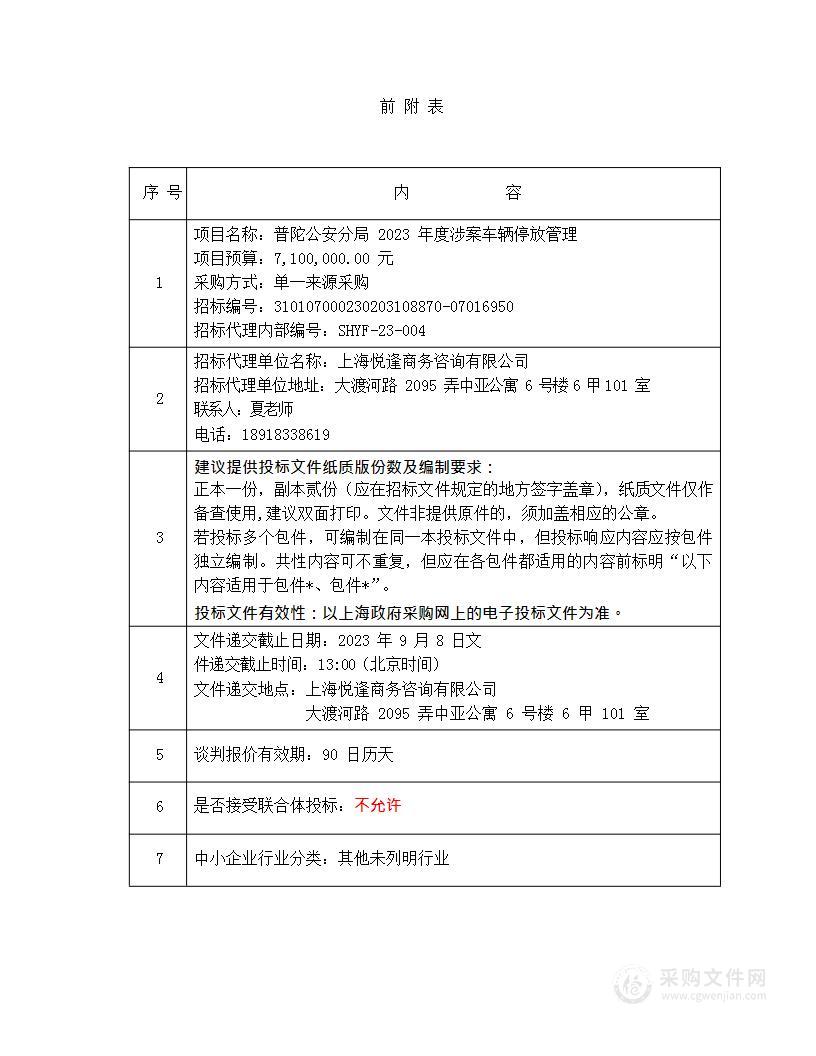 普陀公安分局2023年度涉案车辆停放管理