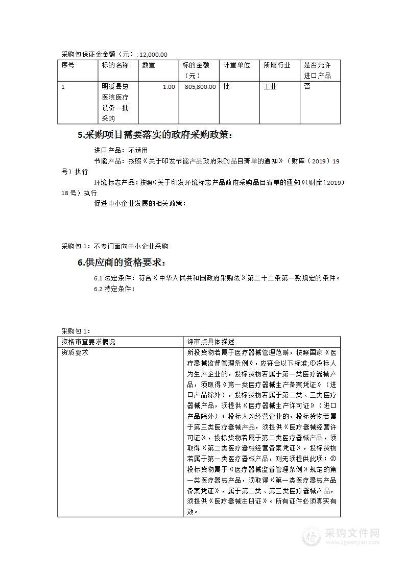 明溪县总医院医疗设备一批采购