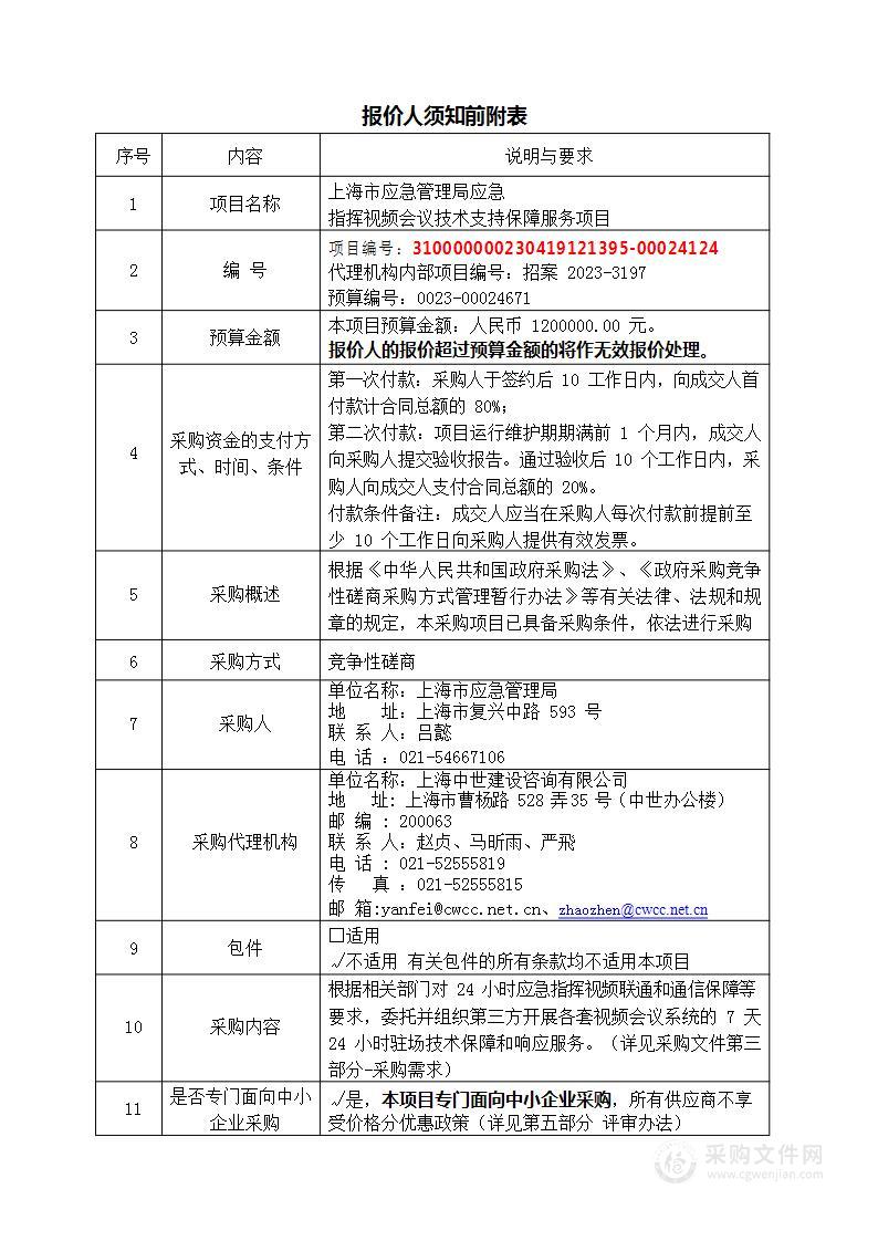 上海市应急管理局应急指挥视频会议技术支持保障服务项目