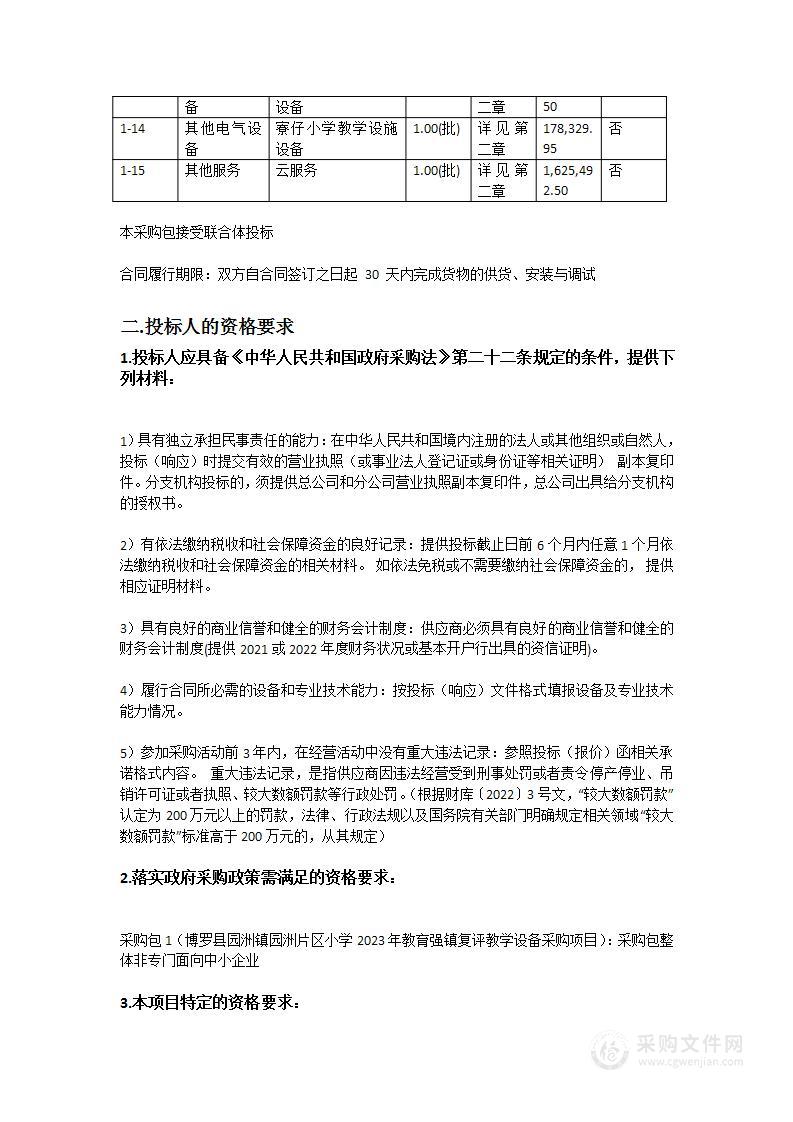 博罗县园洲镇园洲片区小学2023年教育强镇复评教学设备采购项目