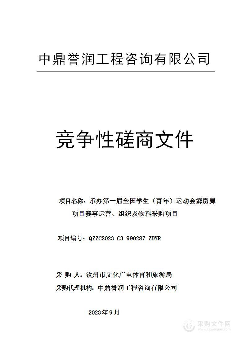 承办第一届全国学生（青年）运动会霹雳舞项目赛事运营、组织及物料采购项目