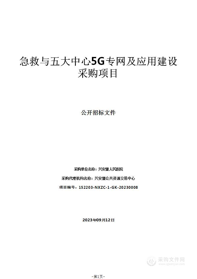 急救与五大中心5G专网及应用建设采购项目