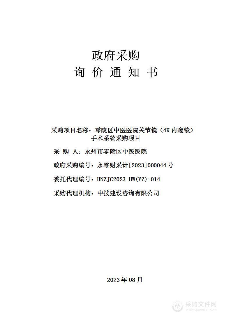 零陵区中医医院关节镜（4K内窥镜）手术系统采购项目