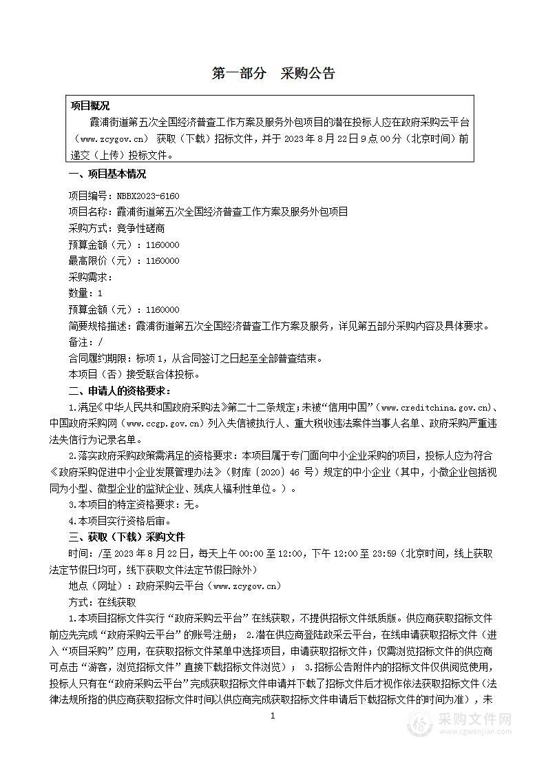 霞浦街道第五次全国经济普查工作方案及服务外包项目