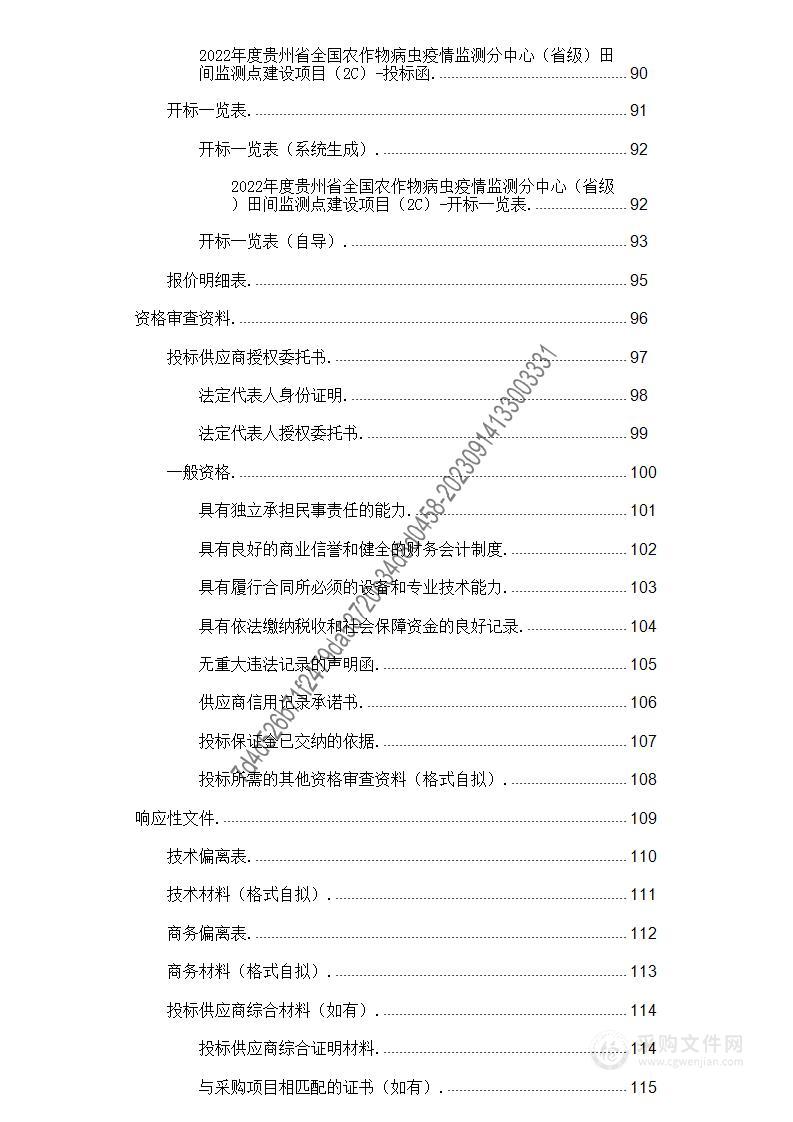 2022年度贵州省全国农作物病虫疫情监测分中心（省级）田间监测点建设项目（2C）