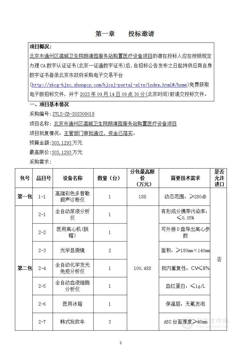 北京市通州区潞城卫生院朗清园服务站购置医疗设备项目