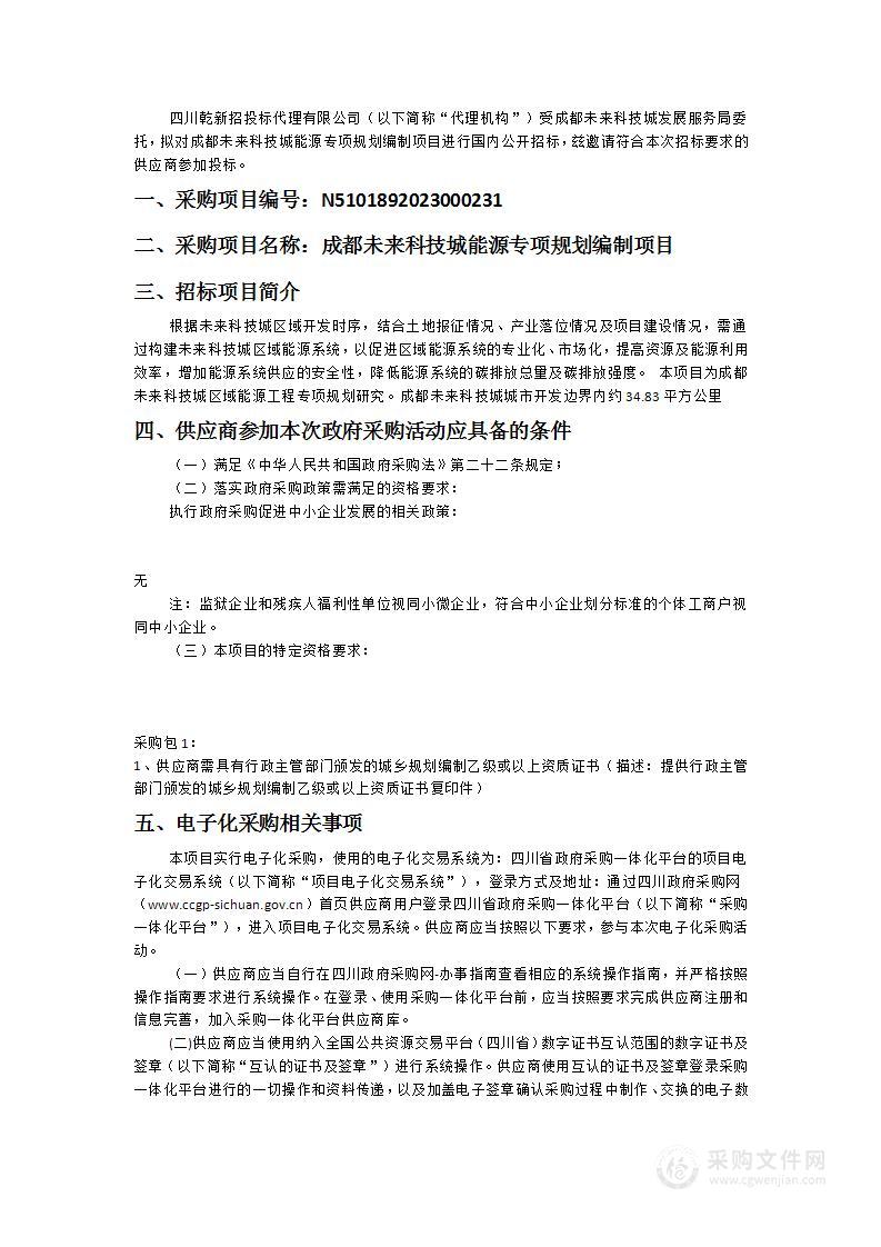 成都未来科技城能源专项规划编制项目