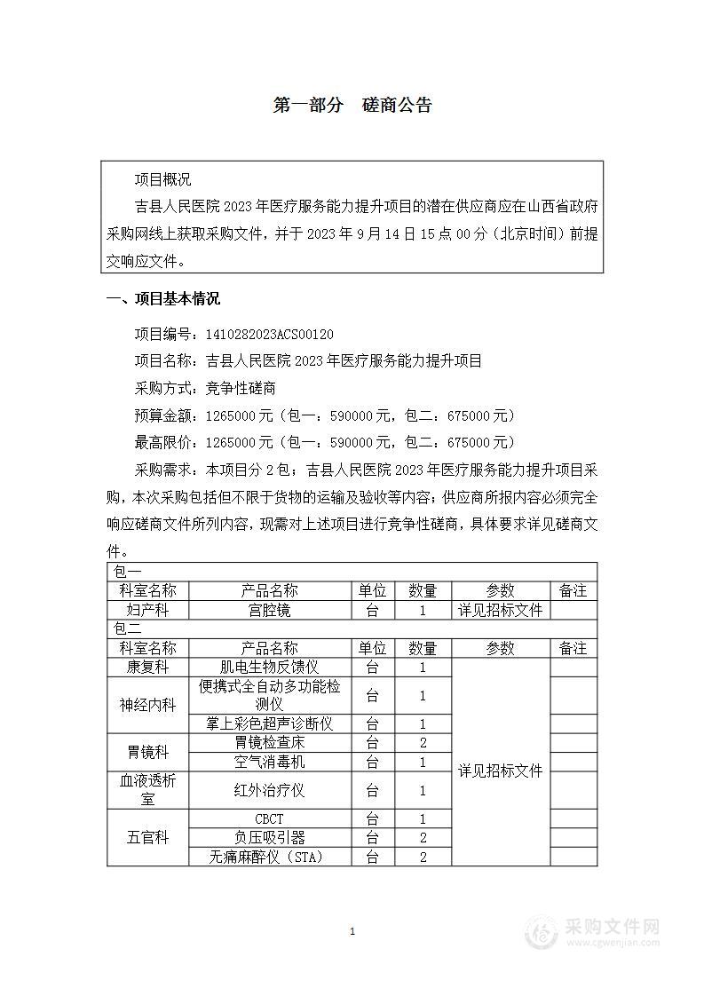 吉县人民医院2023年医疗服务能力提升项目