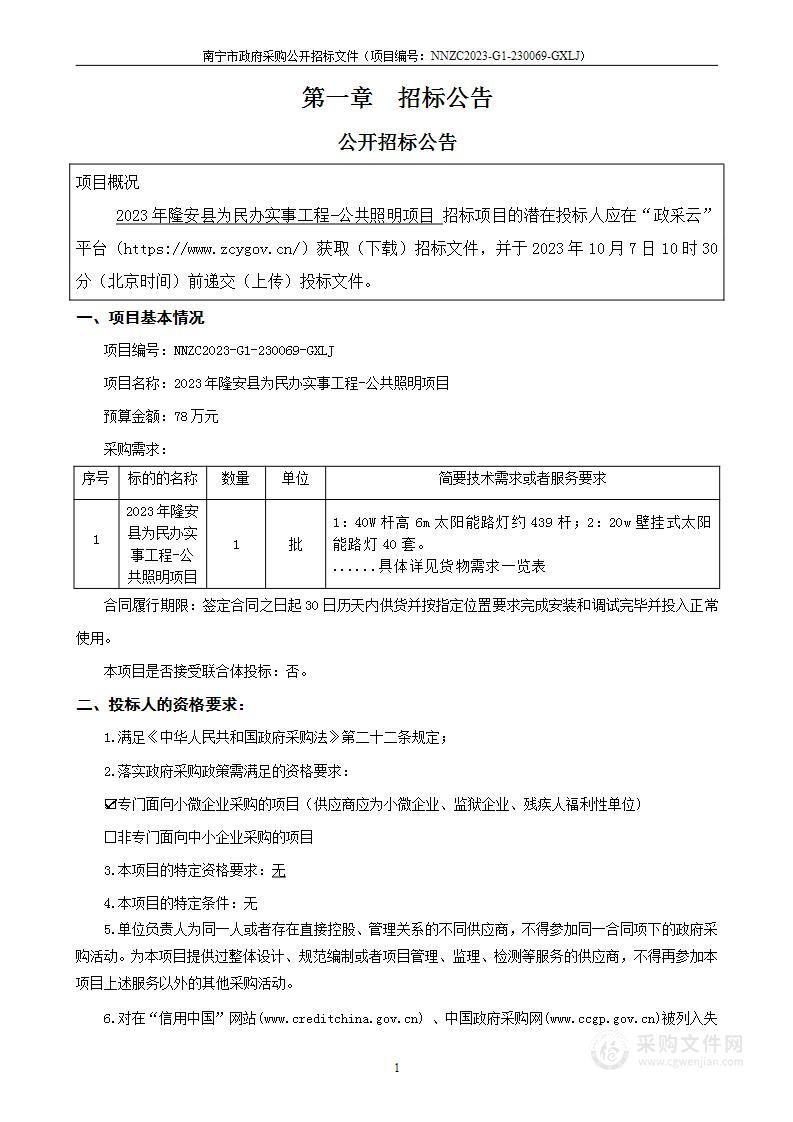 2023年隆安县为民办实事工程-公共照明项目