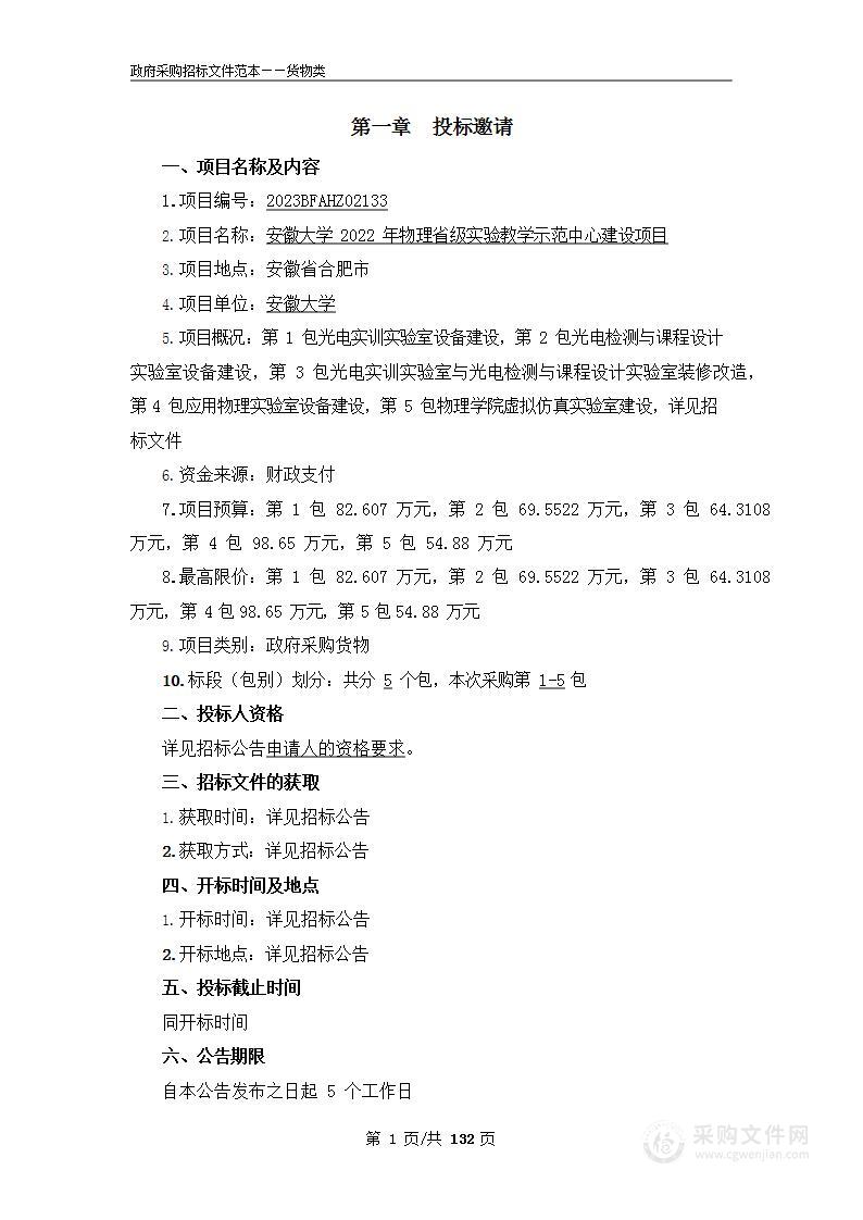 安徽大学2022年物理省级实验教学示范中心建设项目