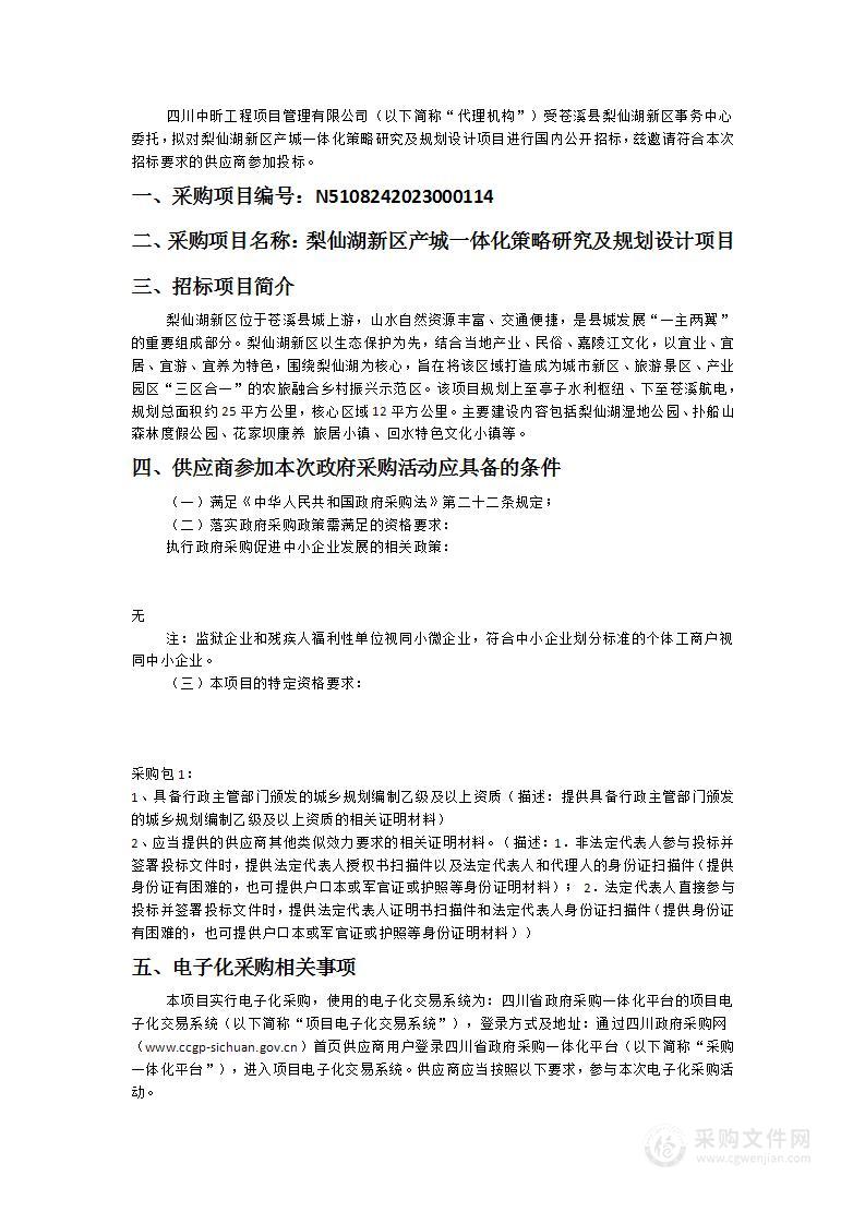 梨仙湖新区产城一体化策略研究及规划设计项目