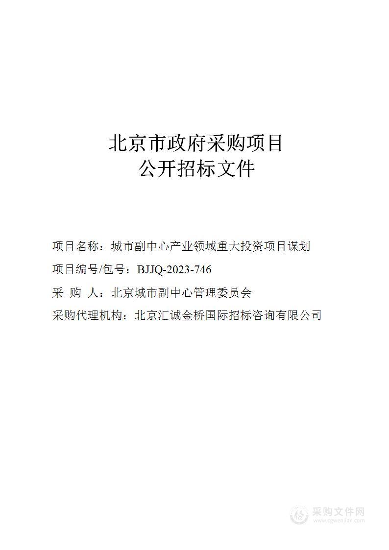 城市副中心产业领域重大投资项目谋划