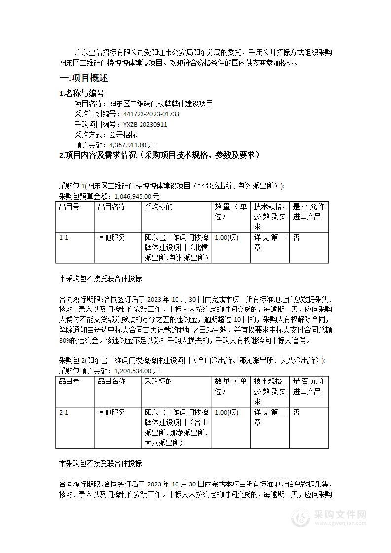 阳东区二维码门楼牌牌体建设项目