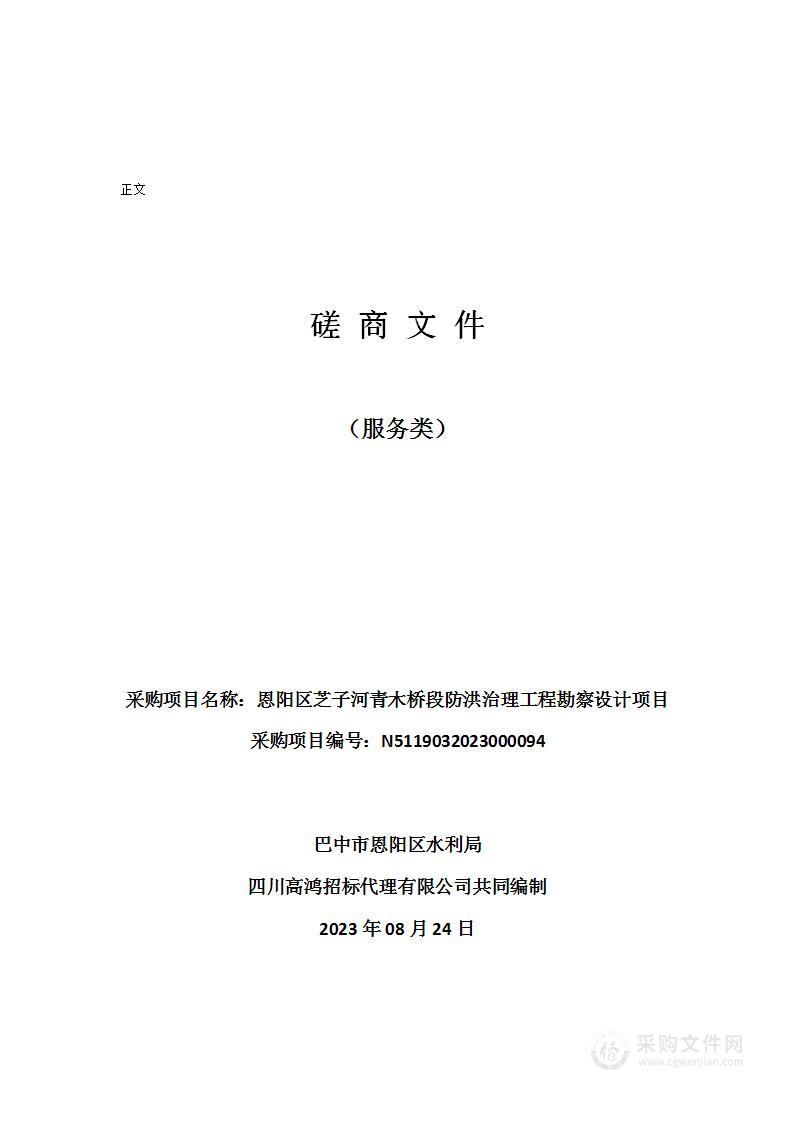 恩阳区芝子河青木桥段防洪治理工程勘察设计项目