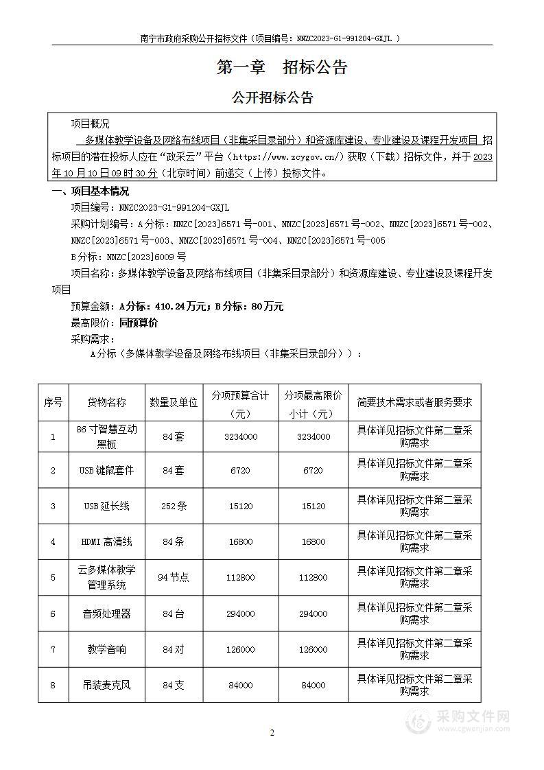 多媒体教学设备及网络布线项目（非集采目录部分）和资源库建设、专业建设及课程开发项目